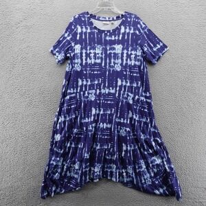 LOGO Lori Goldstein TieDye Dress Large Petite Blue Asymmetrical Hem Cotton Modal